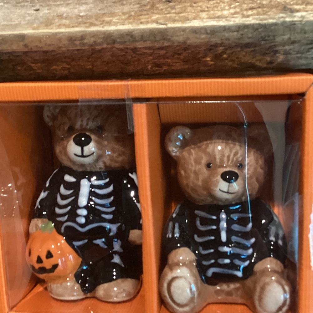 Halloween Teddy Bear Skeleton Salt & Pepper Set
